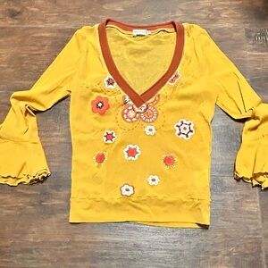 Iena Jeans md Yellow V-Neck Floral Top with Bell Sleeves